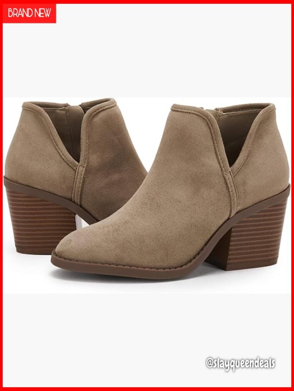 Women's Ankle Boots Chunky Stacked Heel Slip On Faux Suede Side Zipper